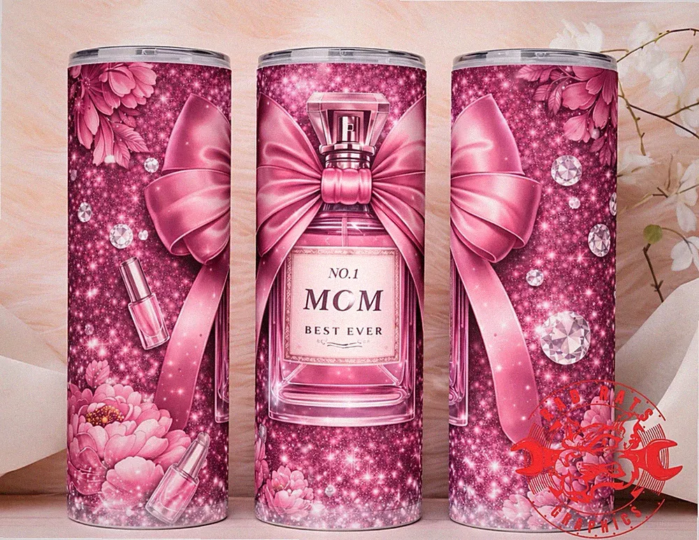 20oz Luxury Pink Glam “MCM Best Ever” Tumbler – Glitter Bow & Perfume Design