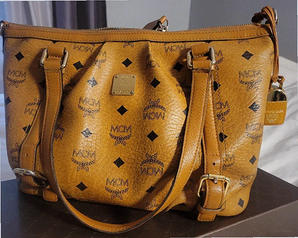 MCM Visetos Bag 2 handles bag Brown logo mini perfume bottle charm from CANADA