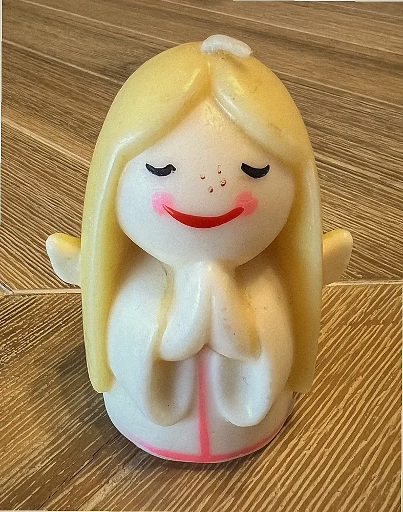 Vintage Gurley Praying Angel Candle Christmas Decor Pink White Blonde Hair MCM