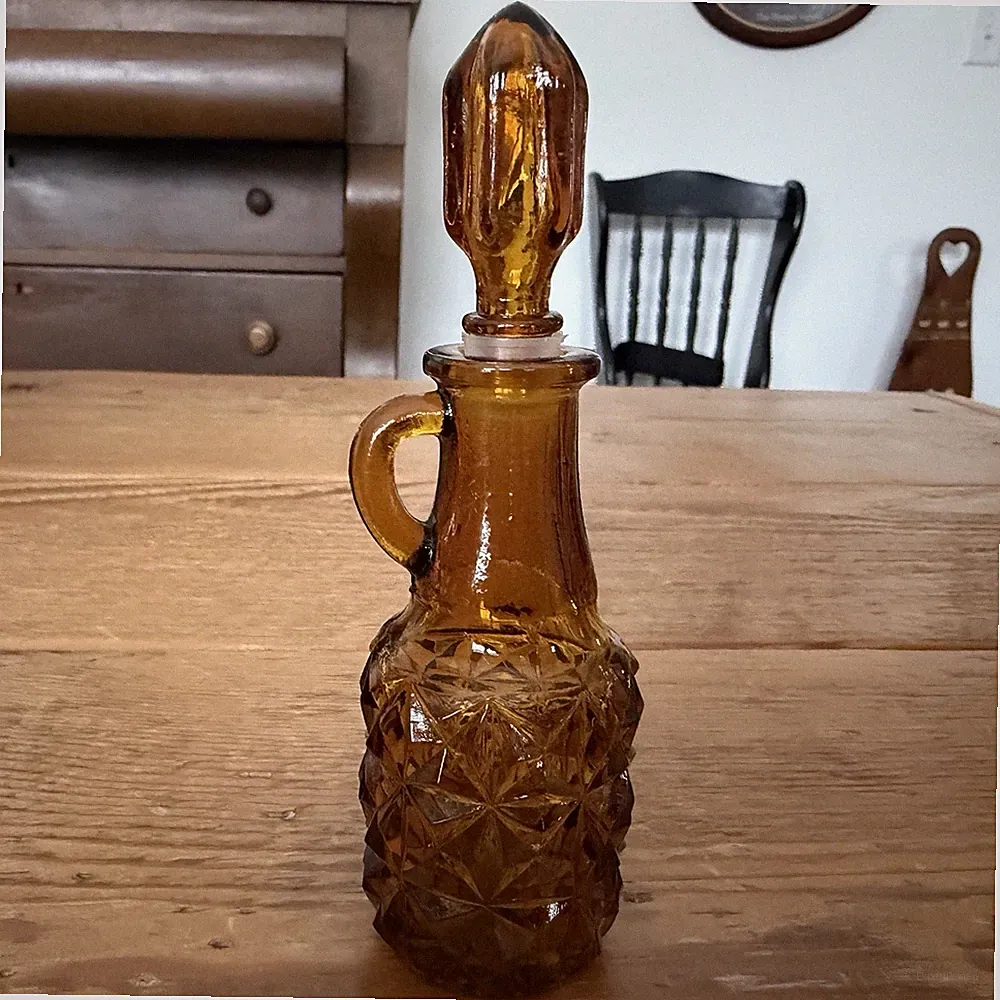 Vintage MCM Amber Glass 5.25” Oil or Perfume Bottle with Stopper